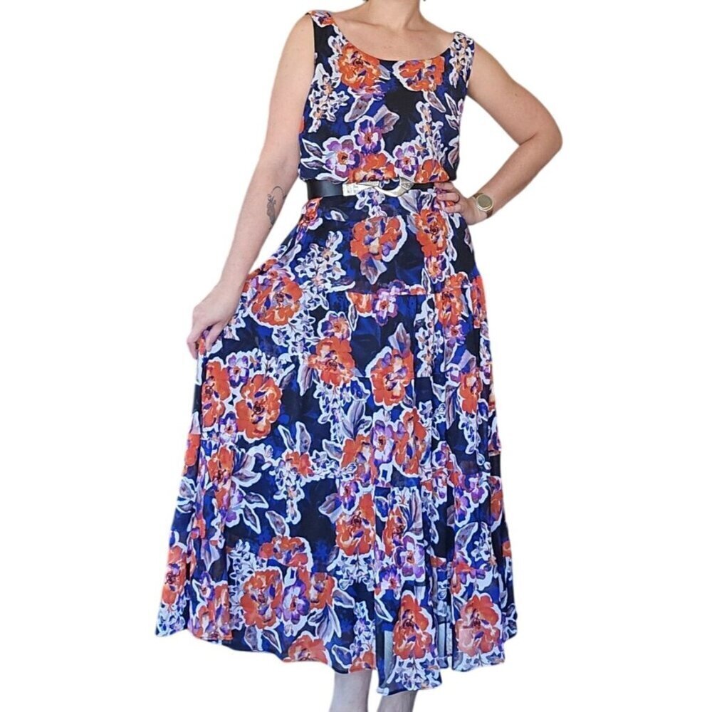 Jones Studio Maxi Dress 18W Womans Plus Multicolor Floral Sleeveless Cottagecore